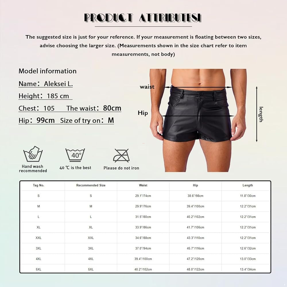 FEESHOW Mens Adult Shiny Latex Leather Shorts Pockets Mid Waist Boxer Shorts Hot Pants for Clubwear